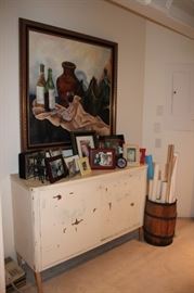 Dresser, Barrel, Photo Frames and Art