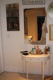 Small Demi-lune Table, Mirror, Perfume and Vanity Tray with Decorative  Wall Items