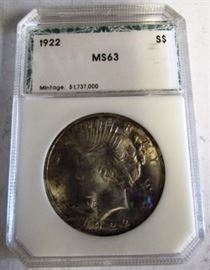 1922 MS63 Peace Silver Dollar