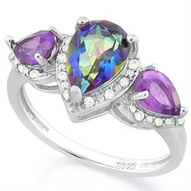 Ocean Mystic Gemstone & 1-2/5CT Amethyst ss ring 8