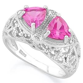 Pink sapphire and diamond sterling ring sz7