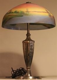 Reverse painted vintage table lamp