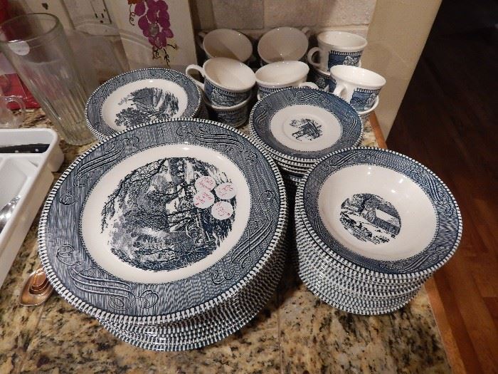 60 piece set  Royal China Co. Currier and Ives Americana