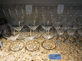 A wonderful complete Mikasa glass set of a variety of styles. We are selling it as one unit at a reasonable price. They were never used and recently unpacked.