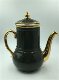 Antique French Green/Gold Teapot w/ Built in Filter