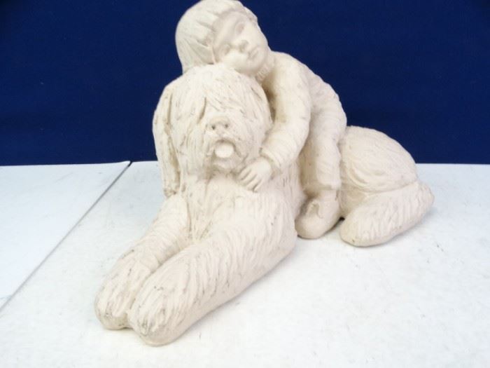 Handmade Shaggy Dog with Child Statue