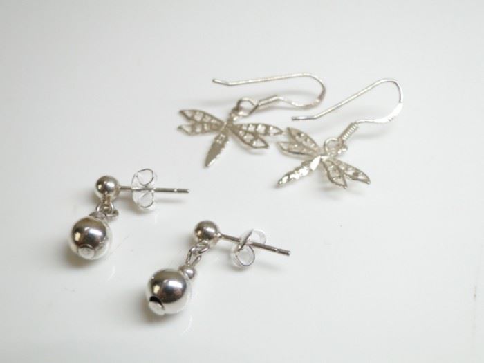 2 Pair 925 Silver Earrings  Dangle  Post