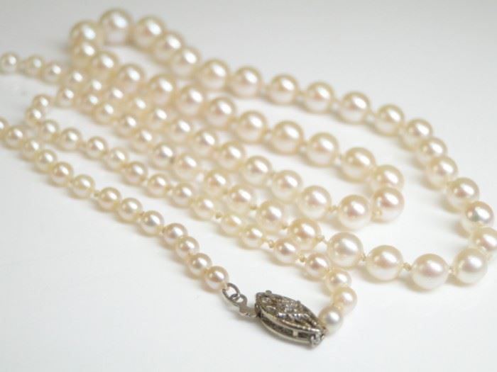 Genuine Pearl Necklace Strand w 10K White Gold