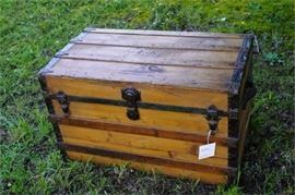 Antique Wood and Tin Travel Trunk
