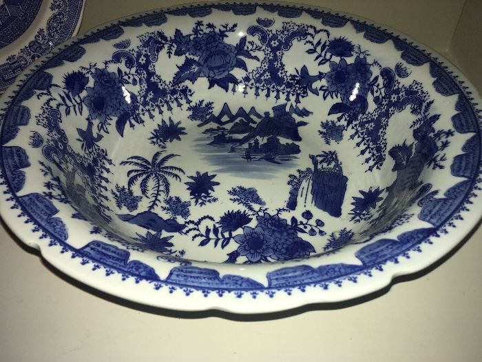 Large Punch Bowl Blue and White Transfer Print 