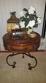 Faux Leather & Iron Table w/ Drawer 