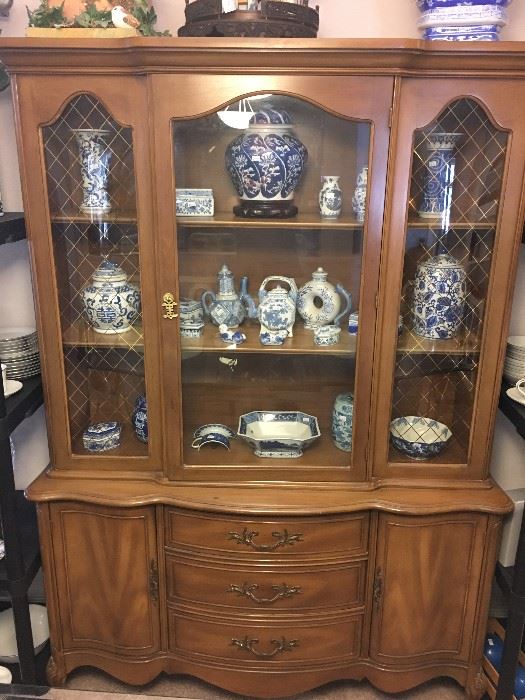 Vintage China Hutch, Collection of Blue and White Porcelain