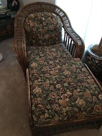 Wicker Chair with Upholstered Cushions, Ottoman