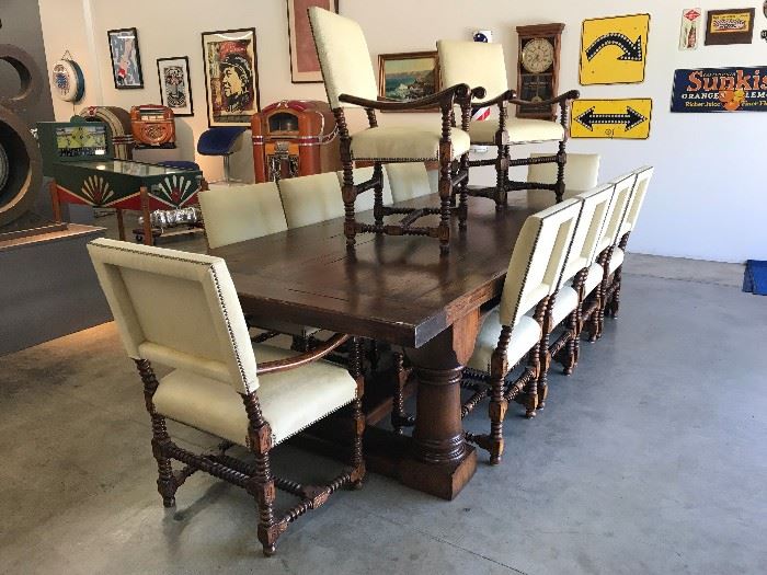 This 11ft Spanish Revival dining table and chairs is part of the auction.