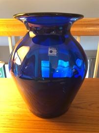 Large Blenko blue glass vase