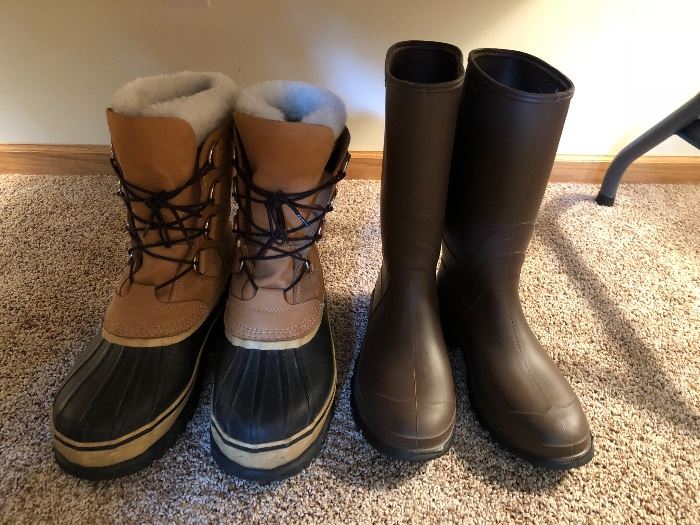 Men’s Cabela’s winter boots & rain boots made in Canada, both are size 10