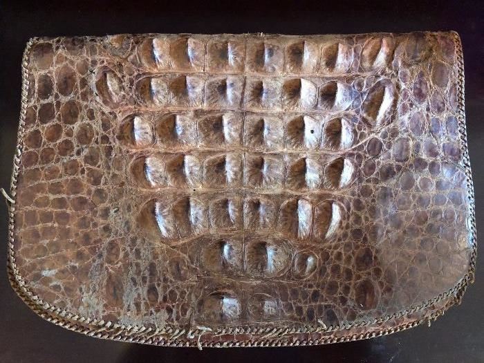 Antique alligator skin clutch