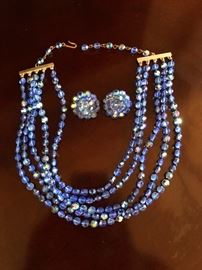 Vintage blue beaded rhinestone set