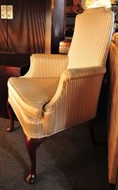 Cream and Gold Armed Wing Chair.