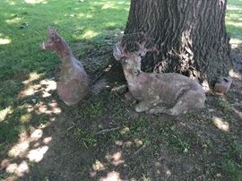 Two cement deer.