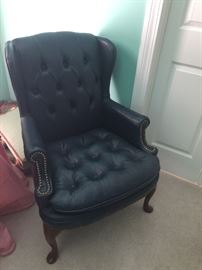 One of a PAIR of blue side chairs