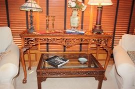 ARDLEY HALL Claw Foot Mahogany Chippendale Sofa Table/ Hickory White coffee table