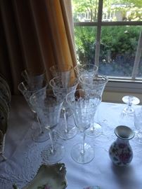 Several sets of wine glasses