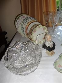 Cut crystal bowl and collectible plates 