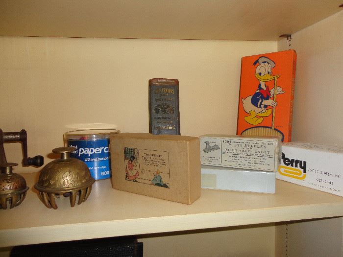 Assorted office items with vintage Donald Duck straws!