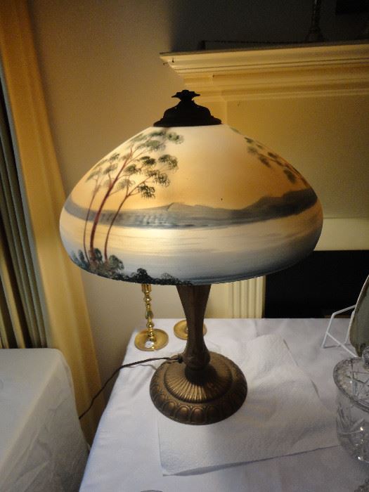 Antique reverse painted lamp 