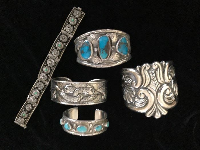 Sterling American Indican cuffs & Mexican sterling cuffs