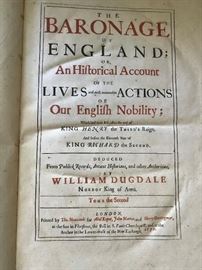 Baronage of England or An Historical Account of the Lives and Memorable Actions of our English Nobility.  ca. 1675  Volumes I & II