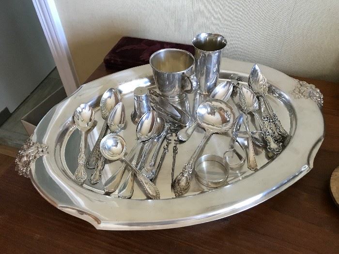 Various sterling beauties - we have 4 sterling goblets, Tiffany & Company sterling bowl (very old and heavily carved), sterling & etched glass compotes