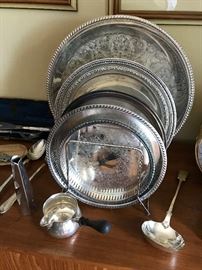 Various large heavy silver plate serving trays - local historical significance.