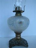 Hand painted kerosene lantern, w/ chimney   6"w x 21"h