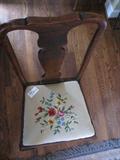 Oak T back dining chair with needlepoint seat