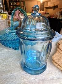 Blue glass cookie jar