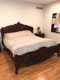 CUSTOM MADE HAND-CARVED ROSEWOOD KING SIZE BEDROOM SET
