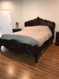 CUSTOM MADE HAND-CARVED ROSEWOOD KING SIZE BEDROOM SET

