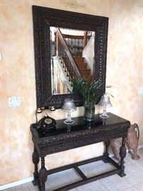 CUSTOM MADE WOODEN SIDECTABLE AND MIRROR