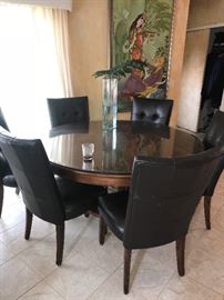 ROUND WOODEN TABLE AND 8 CHAIRS