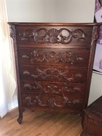 CUSTOM MADE HAND-CARVED ROSEWOOD KING SIZE BEDROOM SET

