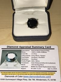 11.33 CARAT NATURAL BLACK DIAMOND RING 