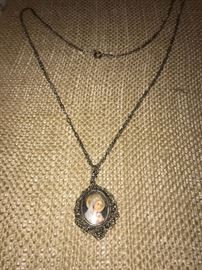 ANTIQUE SILVER FILIGREE RELIGIOUS  MARY NECKLACE