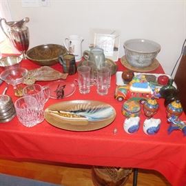 silver plate glassware and pottery