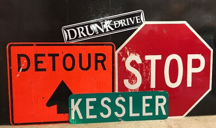 Signs / Signage - STOP Sign, Detour, Kessler Street Sign