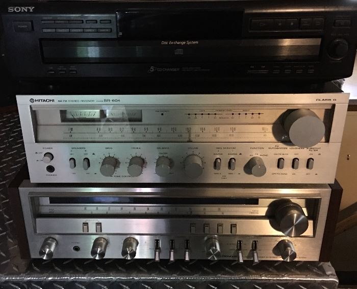 Sony 5-CD Changer (CDP-CE315); Hitachi AM-FM Stereo Receiver (SR-604, Class G); Pioneer Stereo Receiver (SX-3700). 
