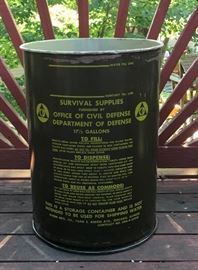 17.5 Gallon Barrel Drum Survival Supplies “Office Of Civil Defense” 1960’s