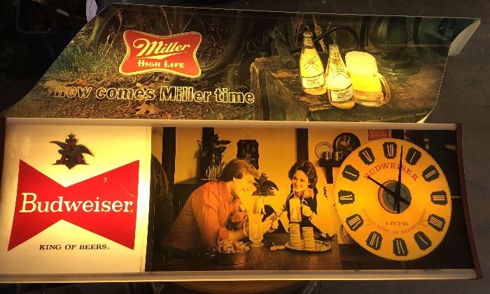 Miller Long Light Up & Budweiser Clock Light Up