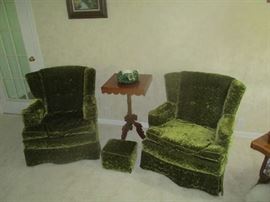 Pair of green chairs and lamp table
